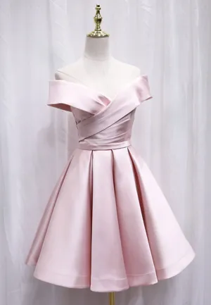 A-Line Satin Off the Shoulder Short Prom Dress Mini Evening Party Dress