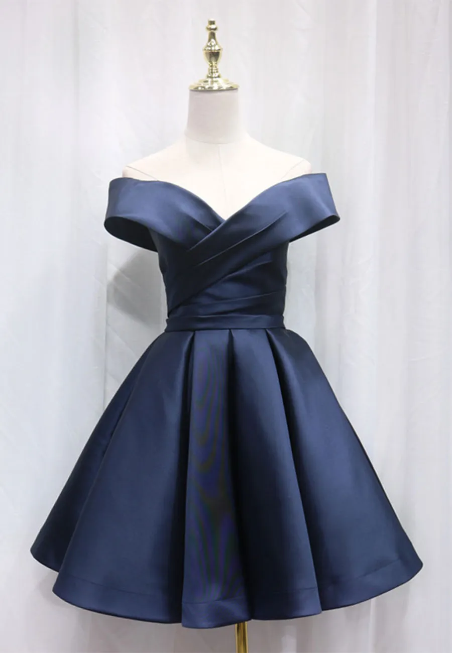 A-Line Satin Off the Shoulder Short Prom Dress Mini Evening Party Dress