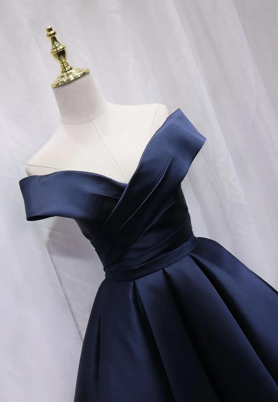 A-Line Satin Off the Shoulder Short Prom Dress Mini Evening Party Dress