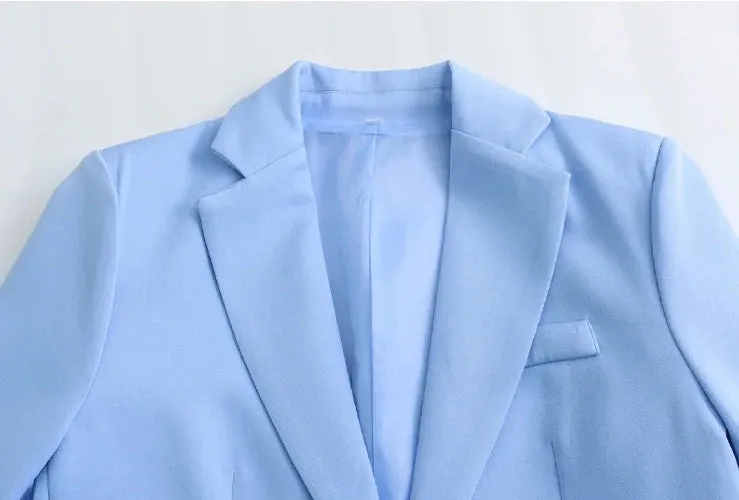 A&A Spring Blue Single Button Wide Leg Pant Suit