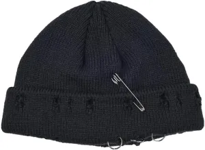 AIBEARTY Swag Short Fisherman Beanie for Men Women Rolled Cuff Beanie Skull Caps Wool Knit Winter Ski Hat with O Rings