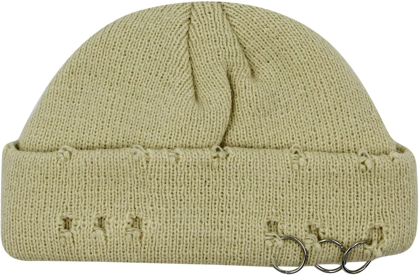 AIBEARTY Swag Short Fisherman Beanie for Men Women Rolled Cuff Beanie Skull Caps Wool Knit Winter Ski Hat with O Rings