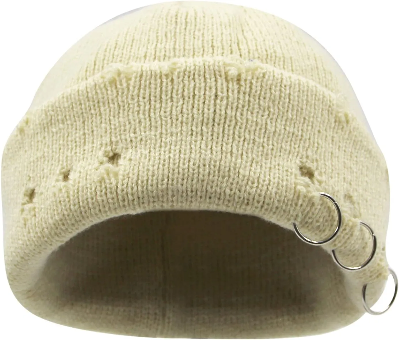 AIBEARTY Swag Short Fisherman Beanie for Men Women Rolled Cuff Beanie Skull Caps Wool Knit Winter Ski Hat with O Rings
