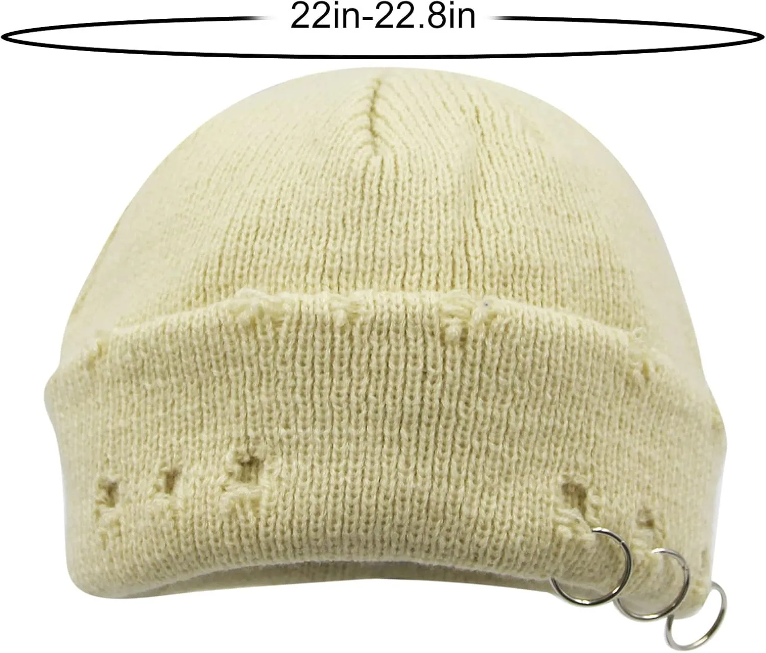 AIBEARTY Swag Short Fisherman Beanie for Men Women Rolled Cuff Beanie Skull Caps Wool Knit Winter Ski Hat with O Rings