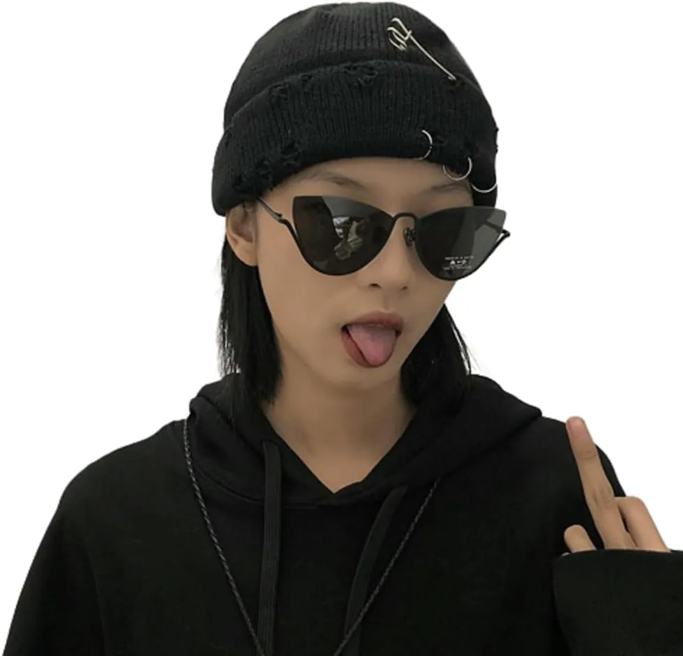 AIBEARTY Swag Short Fisherman Beanie for Men Women Rolled Cuff Beanie Skull Caps Wool Knit Winter Ski Hat with O Rings