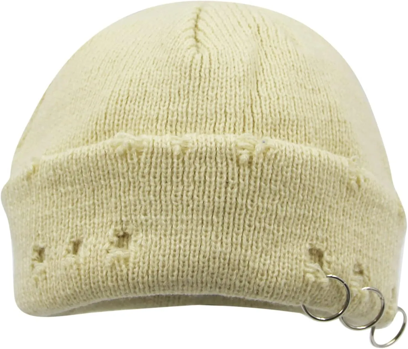 AIBEARTY Swag Short Fisherman Beanie for Men Women Rolled Cuff Beanie Skull Caps Wool Knit Winter Ski Hat with O Rings