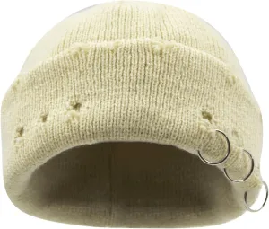 AIBEARTY Swag Short Fisherman Beanie for Men Women Rolled Cuff Beanie Skull Caps Wool Knit Winter Ski Hat with O Rings