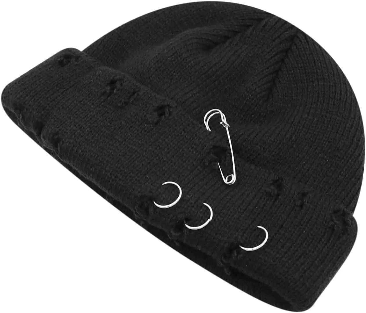 AIBEARTY Swag Short Fisherman Beanie for Men Women Rolled Cuff Beanie Skull Caps Wool Knit Winter Ski Hat with O Rings