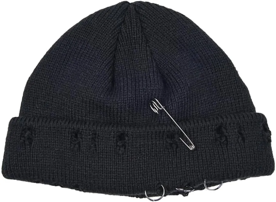 AIBEARTY Swag Short Fisherman Beanie for Men Women Rolled Cuff Beanie Skull Caps Wool Knit Winter Ski Hat with O Rings