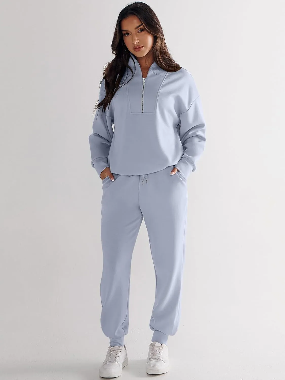 ANRABESS Women's 2 Piece Lounge Sets Half Zip Sweatshirt Jogger Sweatpant 2025 Trendy Spring Casual Travel Sweat Outfits