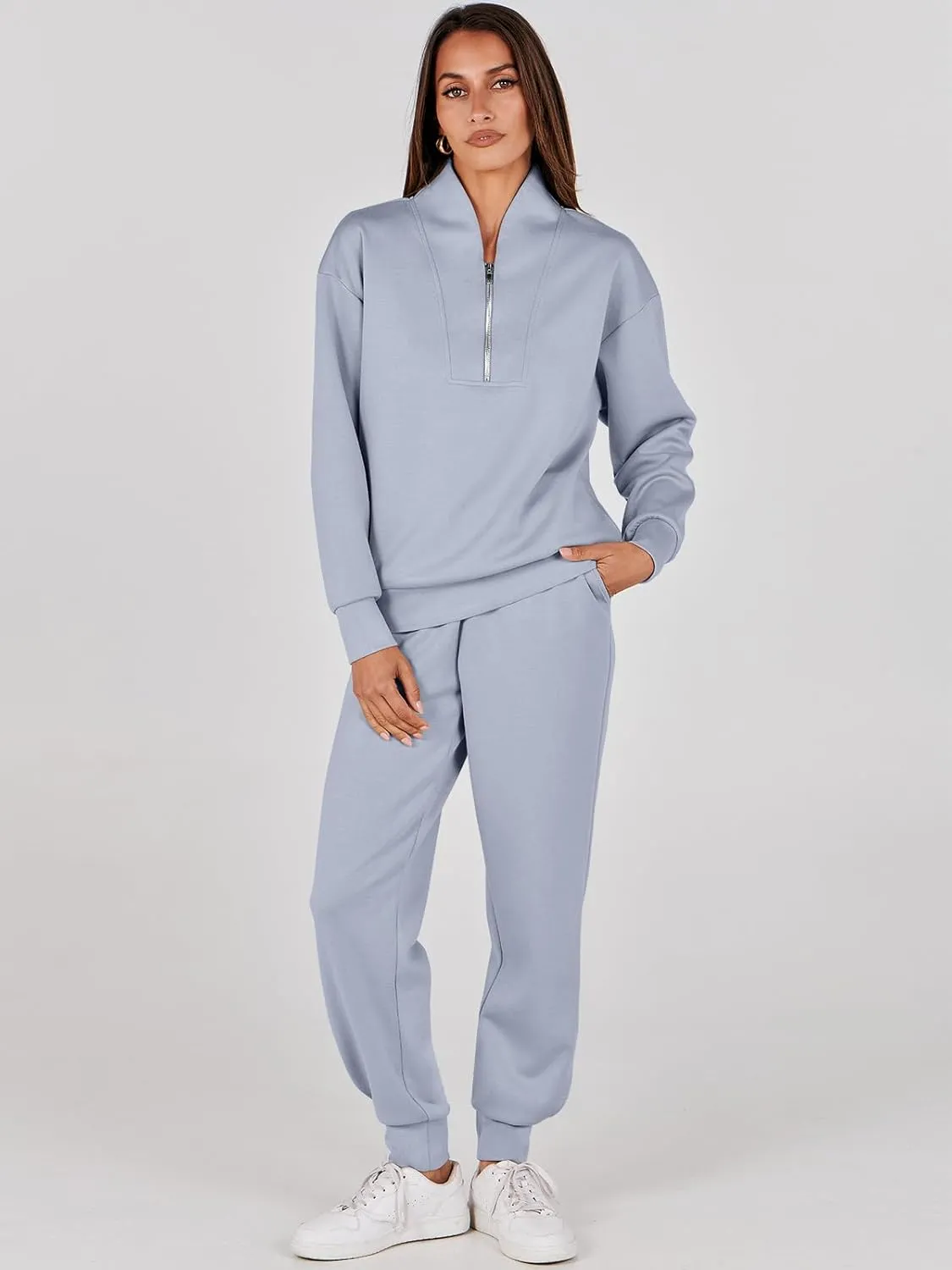 ANRABESS Women's 2 Piece Lounge Sets Half Zip Sweatshirt Jogger Sweatpant 2025 Trendy Spring Casual Travel Sweat Outfits