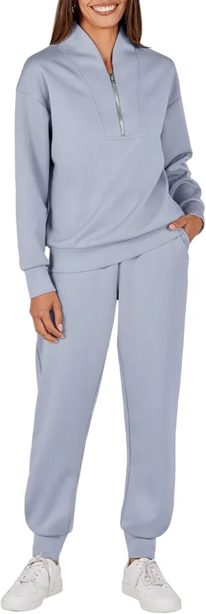 ANRABESS Women's 2 Piece Lounge Sets Half Zip Sweatshirt Jogger Sweatpant 2025 Trendy Spring Casual Travel Sweat Outfits