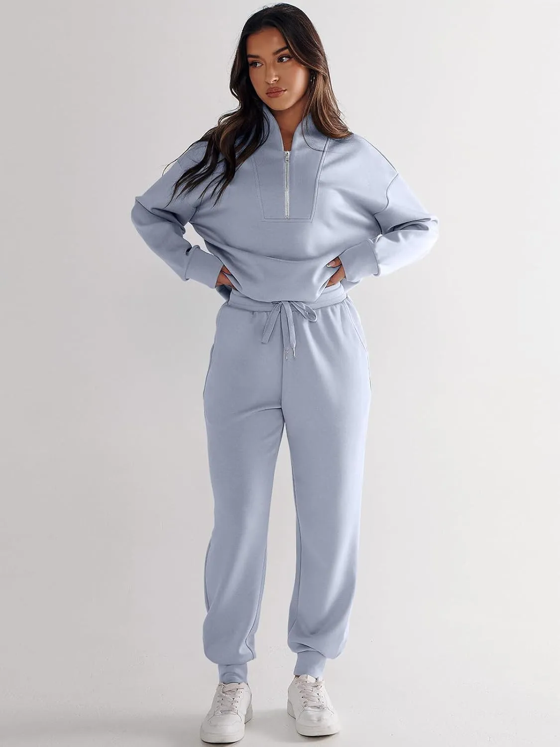 ANRABESS Women's 2 Piece Lounge Sets Half Zip Sweatshirt Jogger Sweatpant 2025 Trendy Spring Casual Travel Sweat Outfits