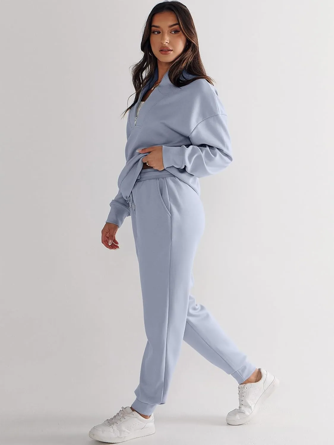 ANRABESS Women's 2 Piece Lounge Sets Half Zip Sweatshirt Jogger Sweatpant 2025 Trendy Spring Casual Travel Sweat Outfits