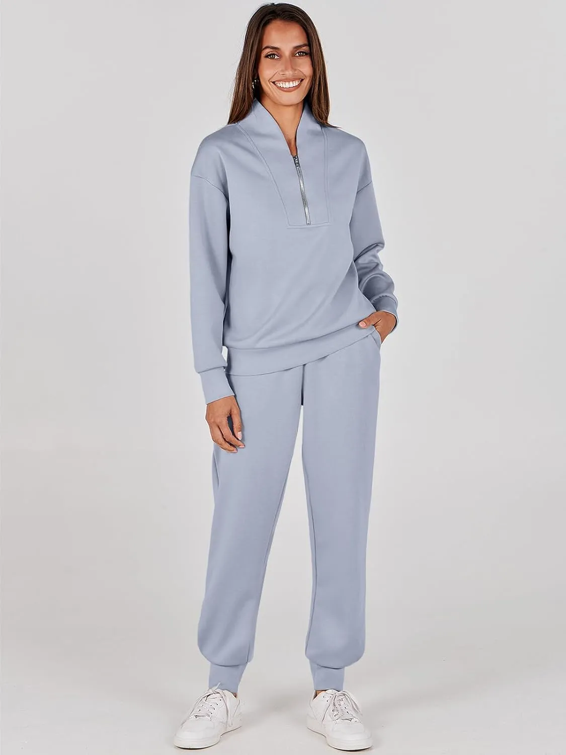 ANRABESS Women's 2 Piece Lounge Sets Half Zip Sweatshirt Jogger Sweatpant 2025 Trendy Spring Casual Travel Sweat Outfits