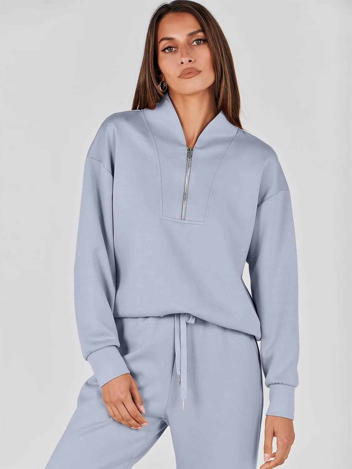 ANRABESS Women's 2 Piece Lounge Sets Half Zip Sweatshirt Jogger Sweatpant 2025 Trendy Spring Casual Travel Sweat Outfits
