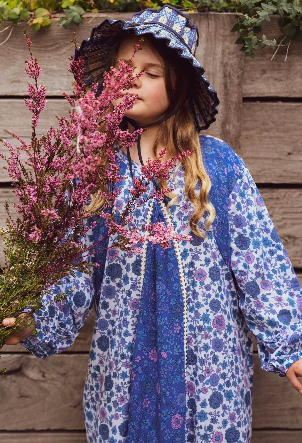 Athena Dress Blue Dahlia Patch and Lace