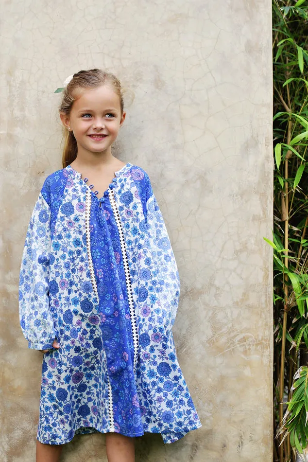 Athena Dress Blue Dahlia Patch and Lace