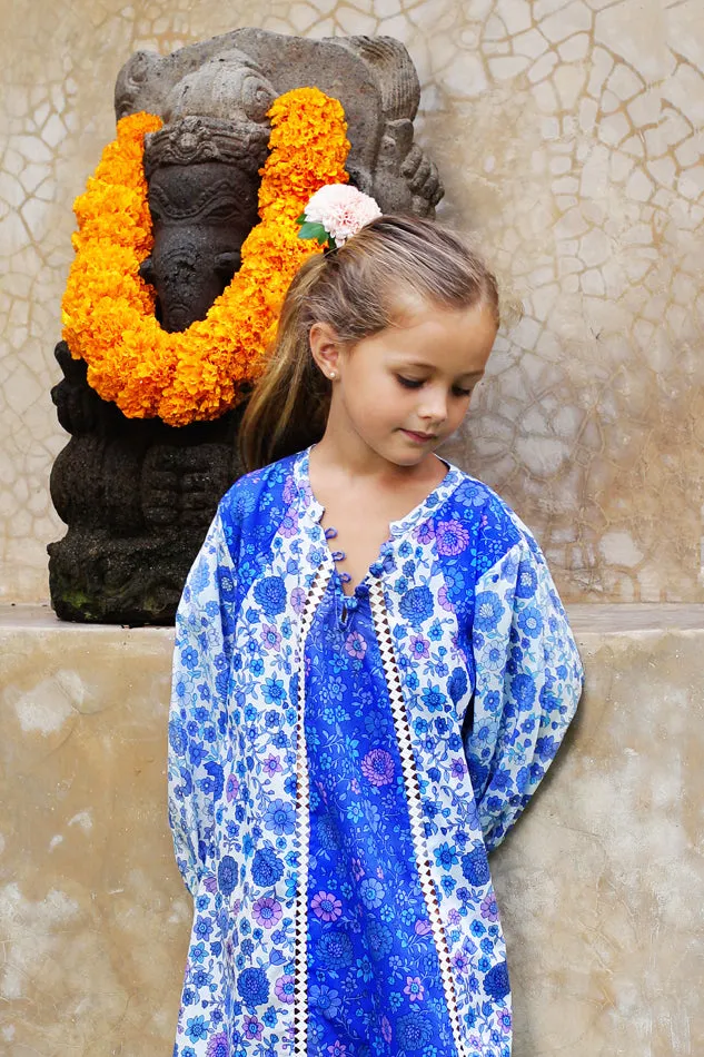 Athena Dress Blue Dahlia Patch and Lace