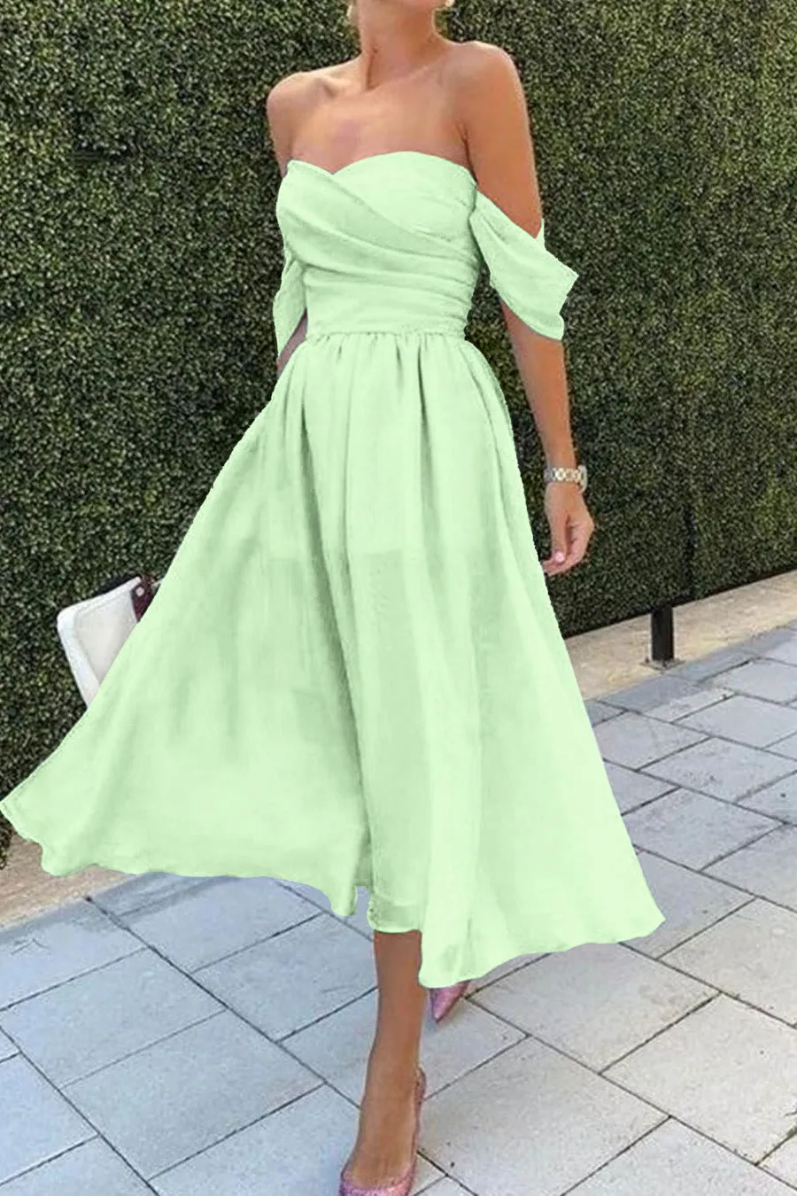 Baby Blue Off-the-Shoulder Strapless Short Evening Dress