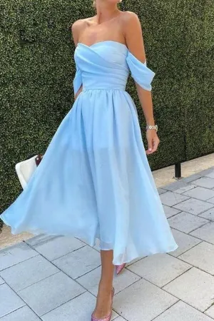 Baby Blue Off-the-Shoulder Strapless Short Evening Dress
