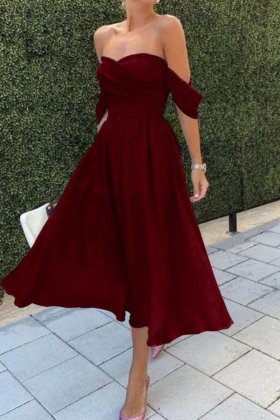 Baby Blue Off-the-Shoulder Strapless Short Evening Dress