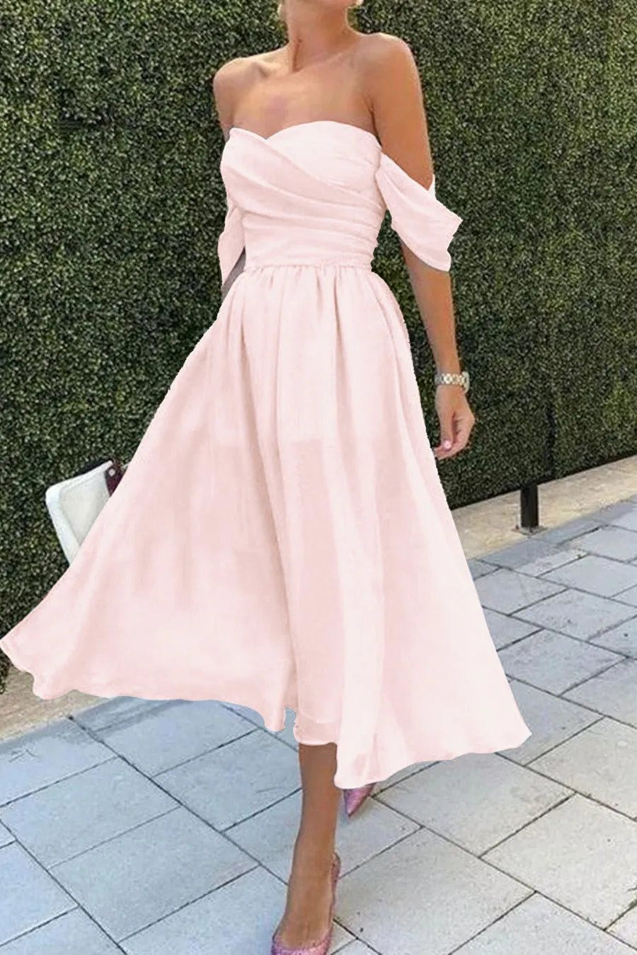Baby Blue Off-the-Shoulder Strapless Short Evening Dress