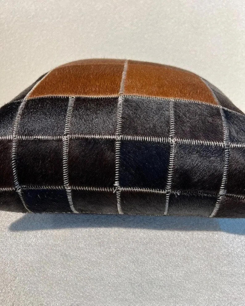 Black and Brown Natural Cowhide Patchwork Pillow Cover, Fur Sofa Pillow