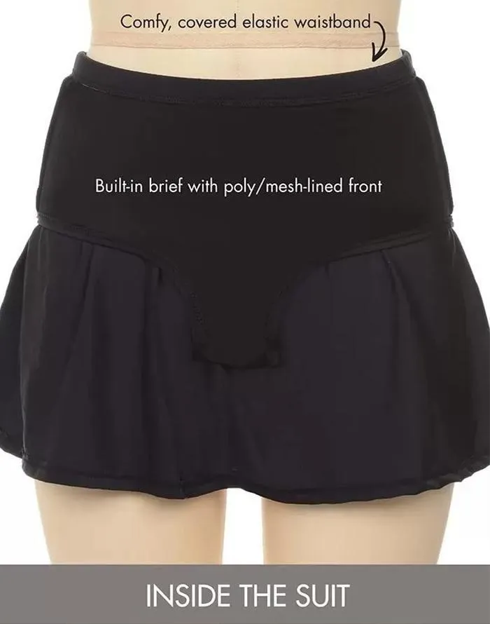 Black Loop Strap Blouson Tankini With A-Line Swim Skirt