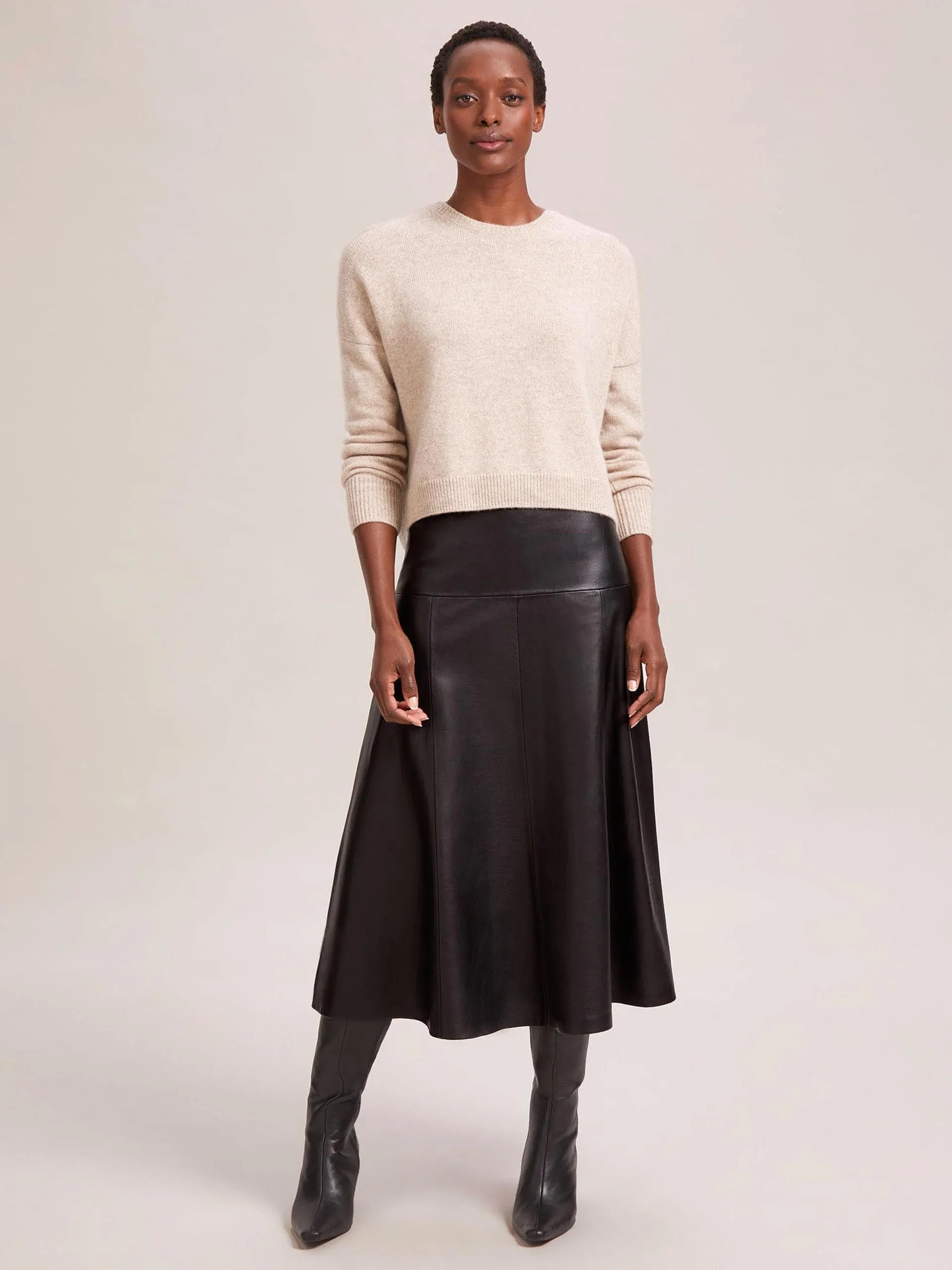 Black Sierra leather a-line maxi skirt