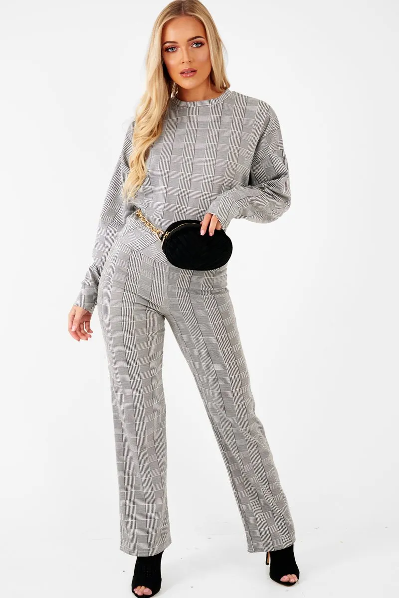 Black White Check Sweatshirt Tracksuit - Kailey
