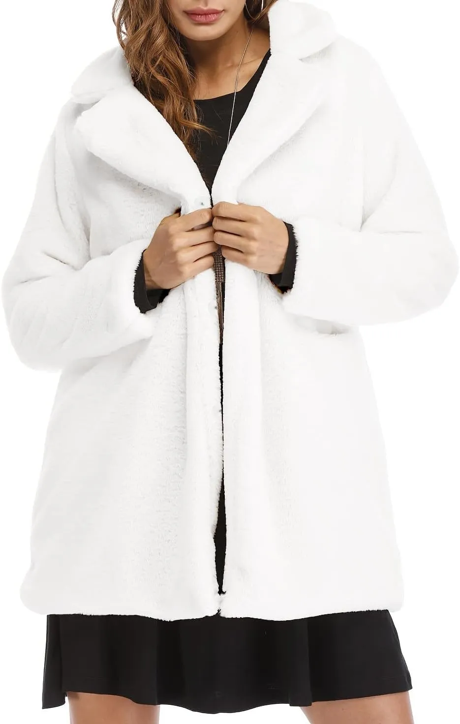 BOGURST Women Winter Faux Fur Fleece Coats Lapel Long Sleeve Snap Fashion Outerwear