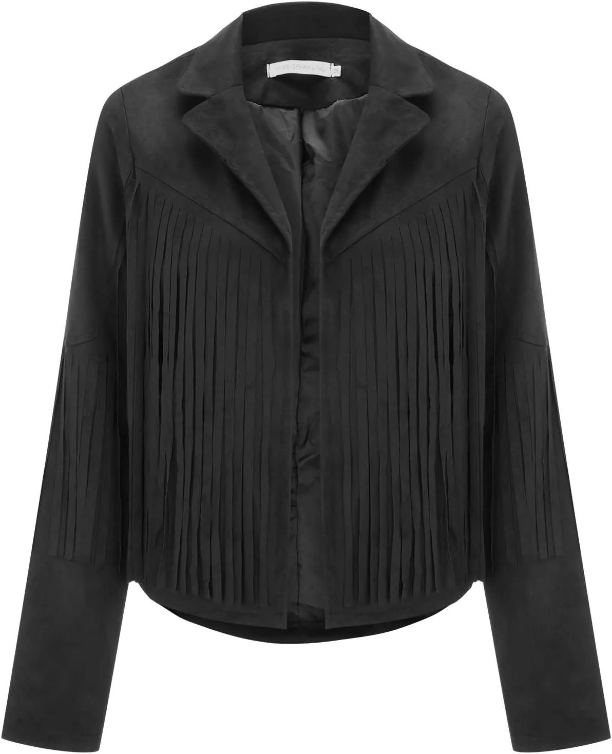 BOXIACEY Fringe Leather Jacket Women Vintage Faux Suede Tassel Outerwear Fashion Biker Open Front Coat Hippie Crop Cardigan