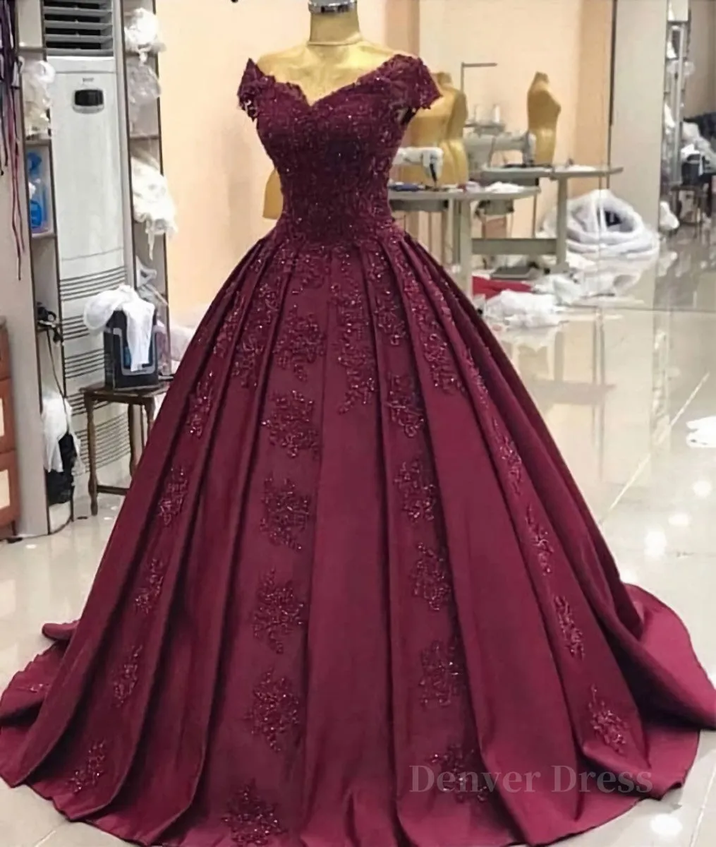 Burgundy off shoulder satin lace long prom dress burgundy evening dress