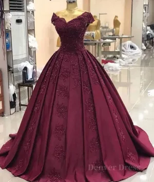 Burgundy off shoulder satin lace long prom dress burgundy evening dress