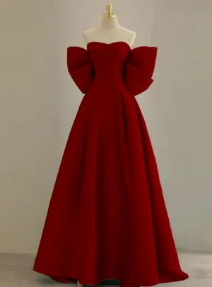Burgundy Off the Shoulder Bow Prom Dress