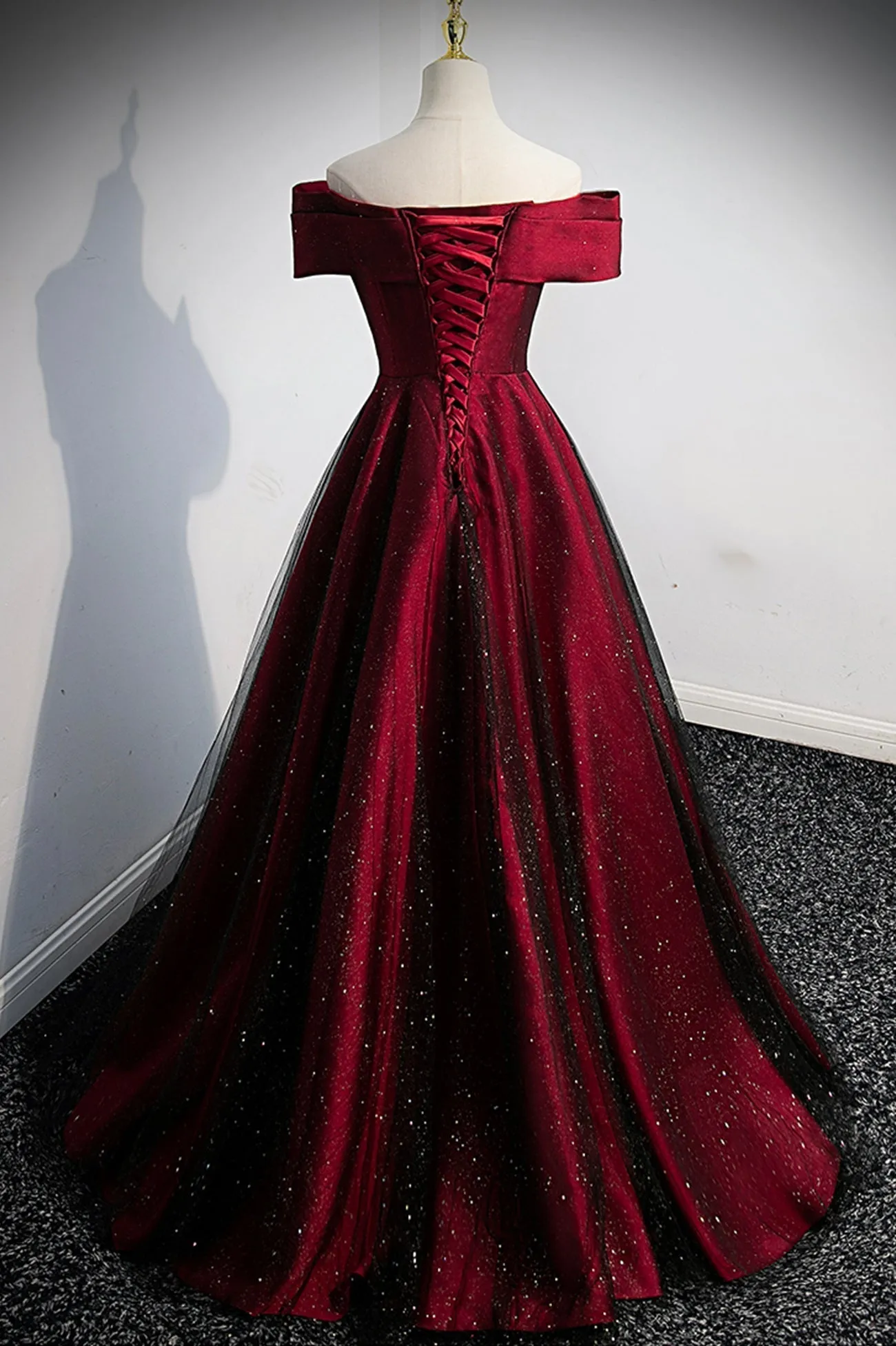 Burgundy Off the Shoulder Prom Dress A-Line Evening Party Dress