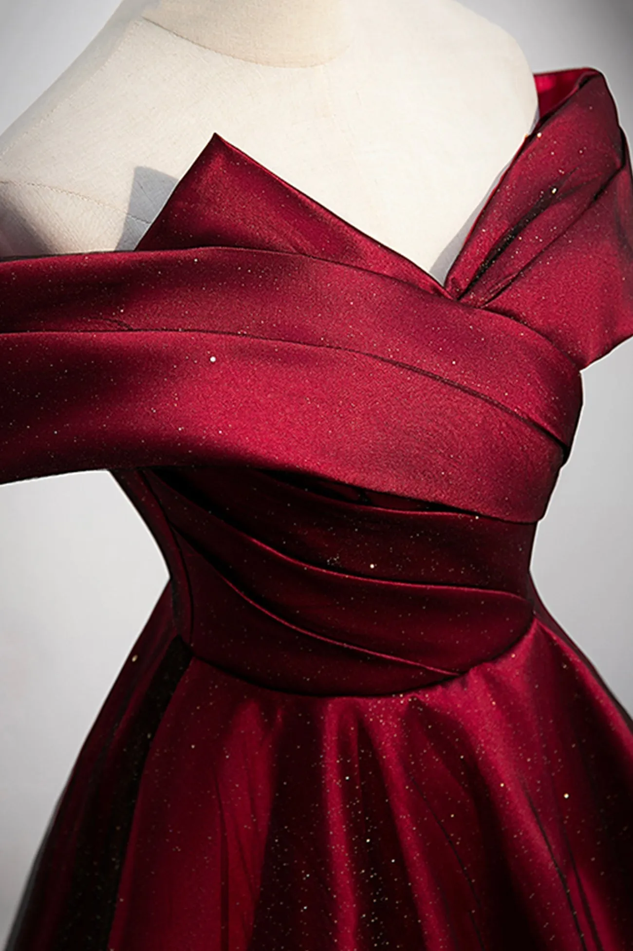 Burgundy Off the Shoulder Prom Dress A-Line Evening Party Dress