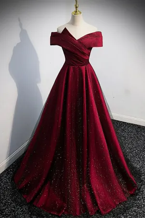 Burgundy Off the Shoulder Prom Dress A-Line Evening Party Dress