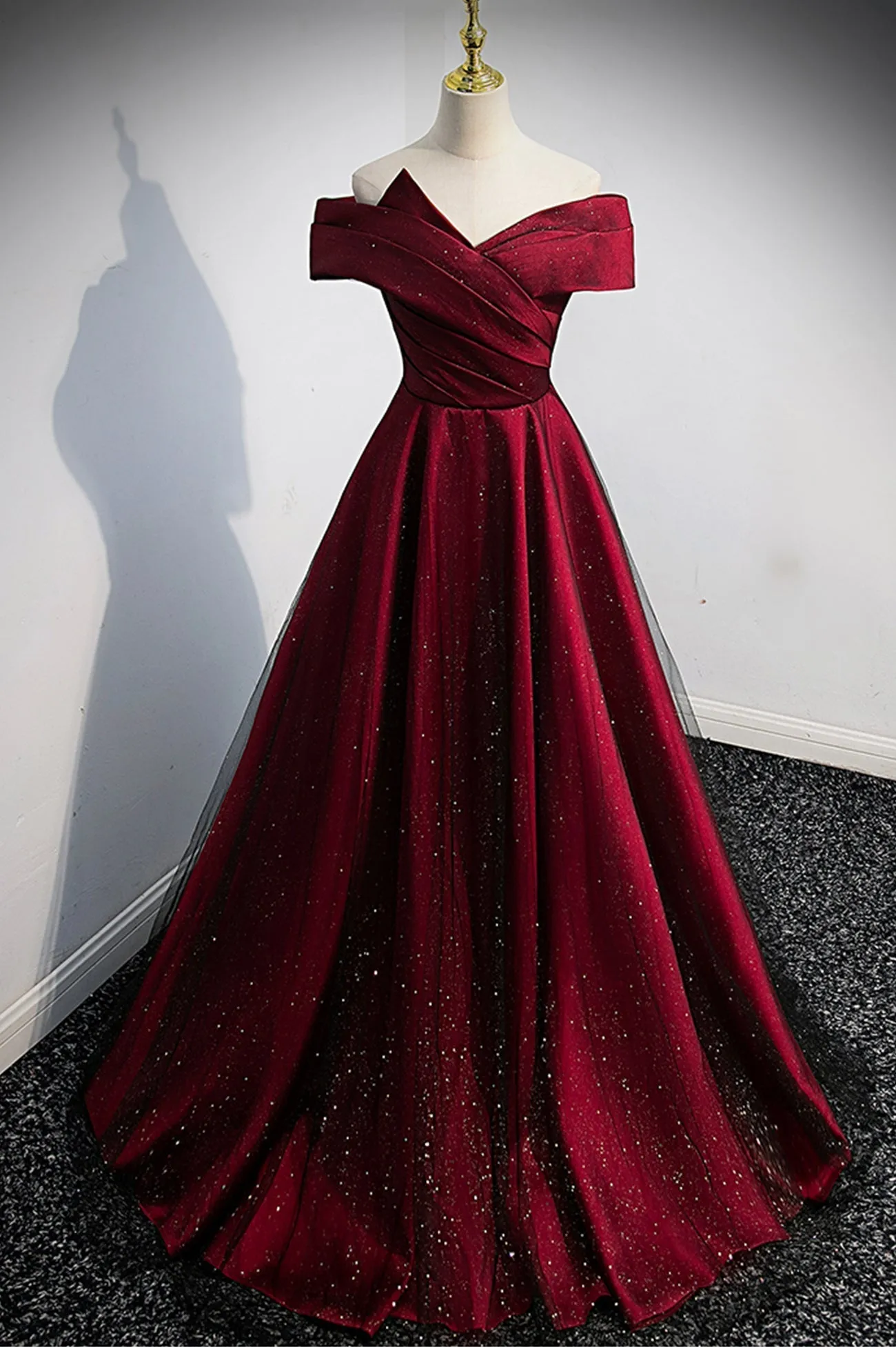 Burgundy Off the Shoulder Prom Dress A-Line Evening Party Dress