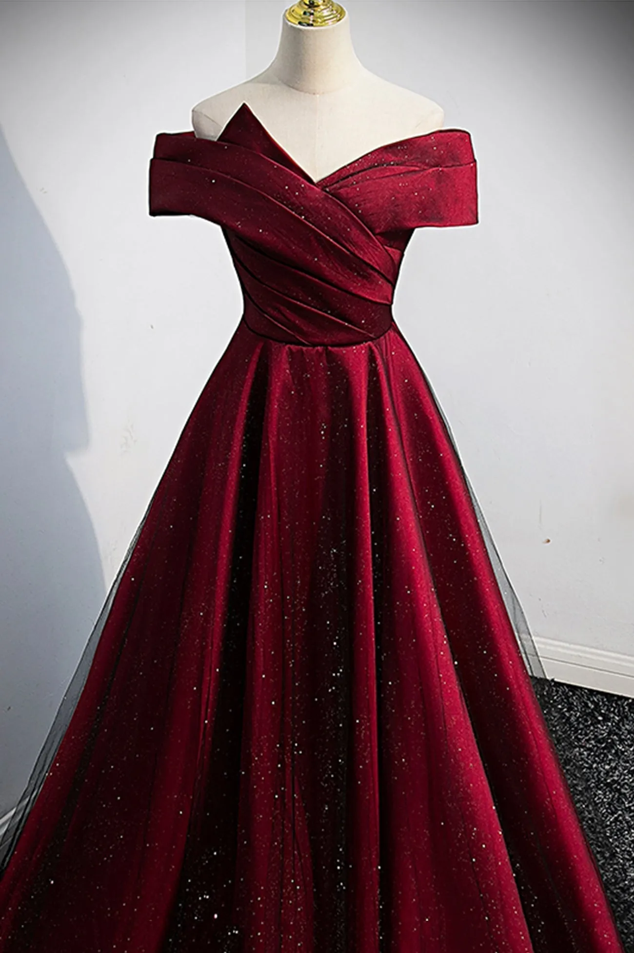 Burgundy Off the Shoulder Prom Dress A-Line Evening Party Dress