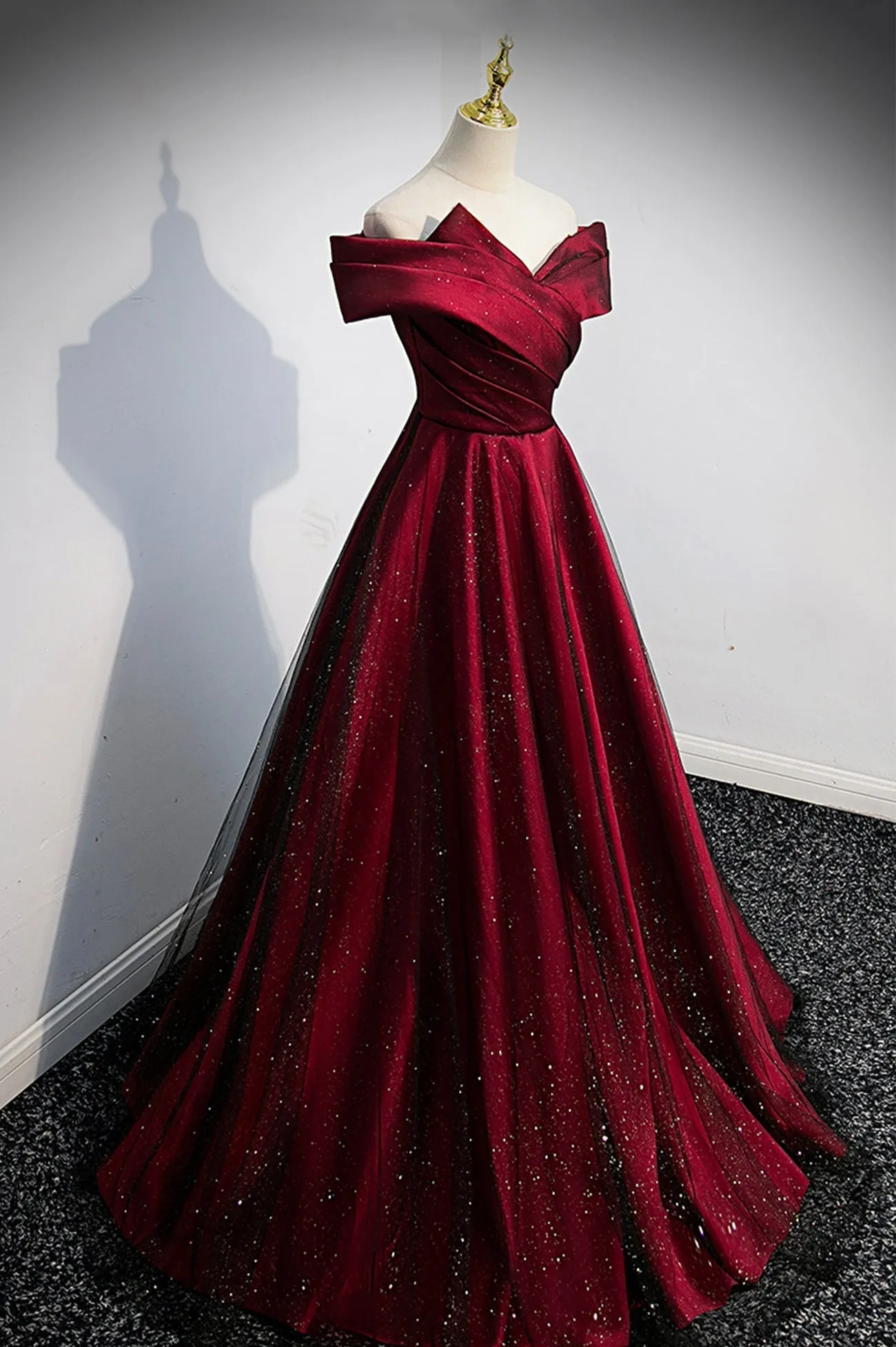 Burgundy Off the Shoulder Prom Dress A-Line Evening Party Dress