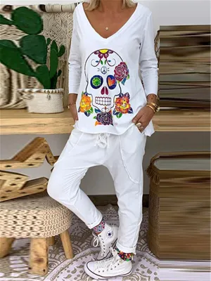 Casual Loose Long Sleeve Top Pants Suit