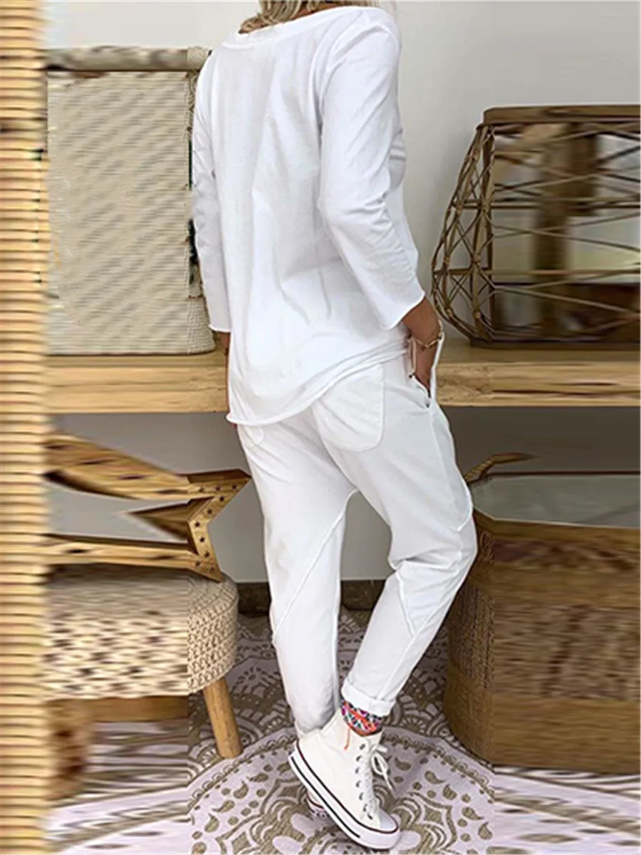 Casual Loose Long Sleeve Top Pants Suit