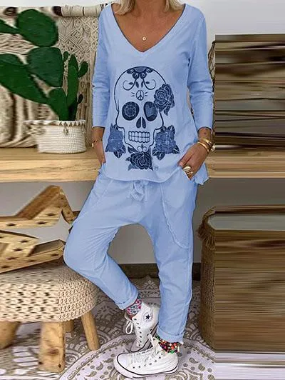 Casual Loose Long Sleeve Top Pants Suit