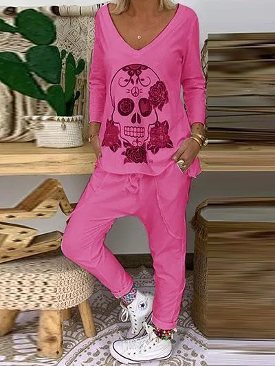 Casual Loose Long Sleeve Top Pants Suit