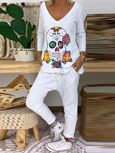 Casual Loose Long Sleeve Top Pants Suit