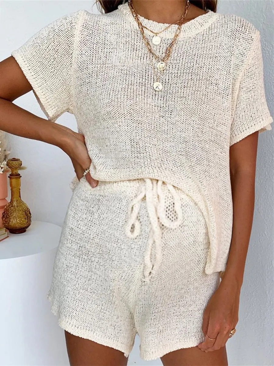 Casual Loose Loungewear Top Pant Knitted Suit
