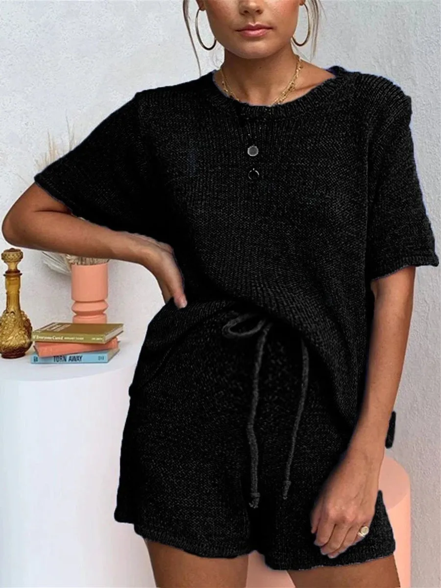 Casual Loose Loungewear Top Pant Knitted Suit
