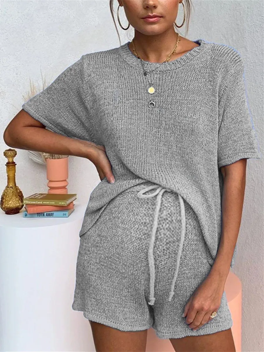 Casual Loose Loungewear Top Pant Knitted Suit